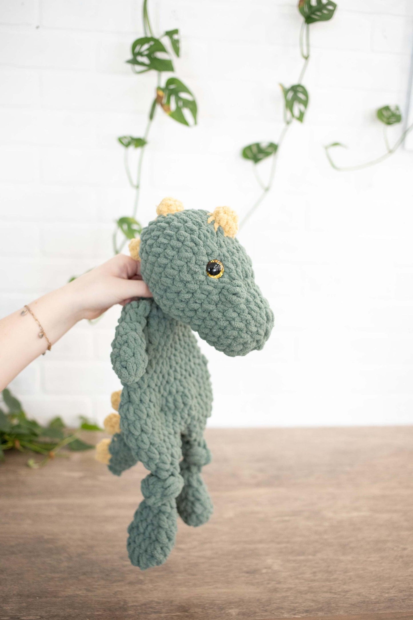 Dinosaur Lovey, Crochet Stuffed Animal, Dino Snuggler