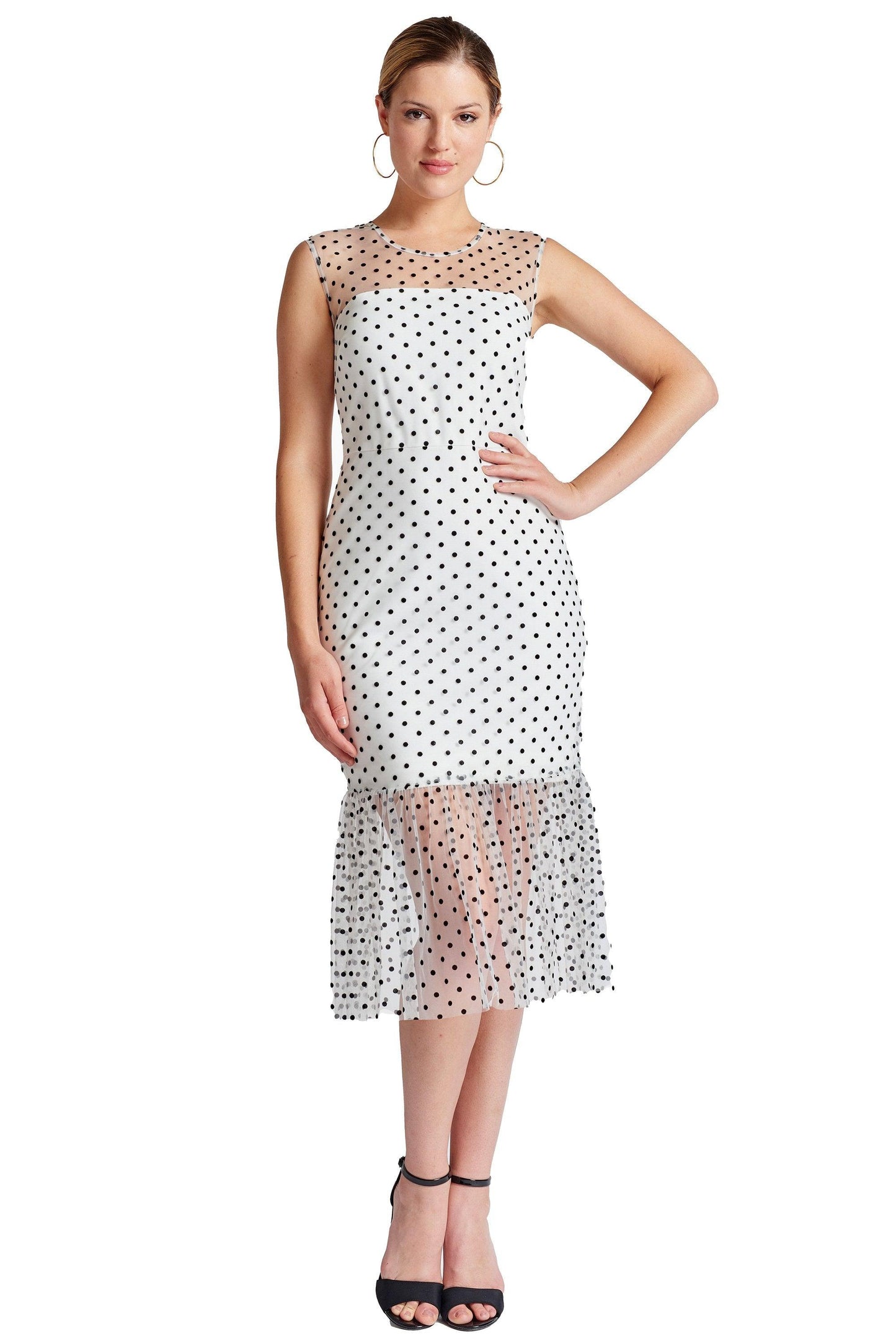 Muse Dress - Sleeveless polka dot midi mesh dress