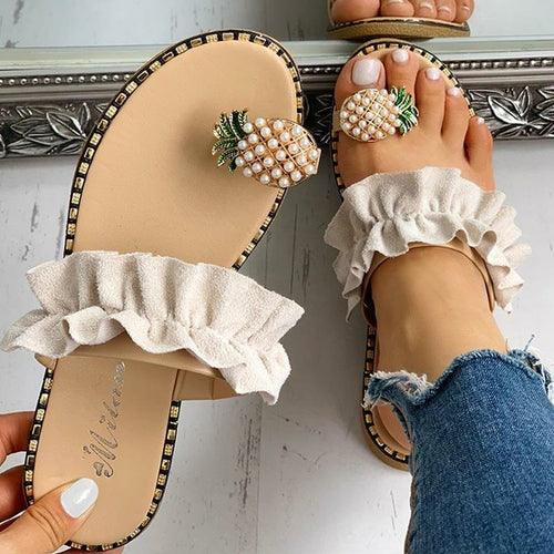 Zapatillas planas de verano para playa con diseño de piña de 2021, sandalias para exteriores, zapatos para mujer 