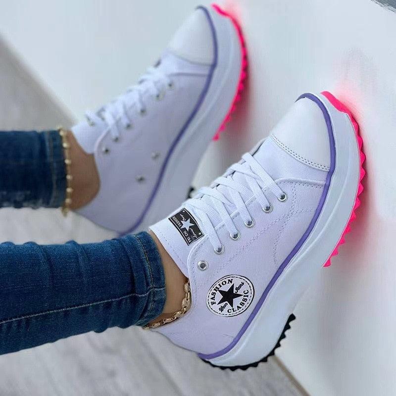 Flat Lace-Up Sneakers Pattern Canvas Casual Sport Shoes