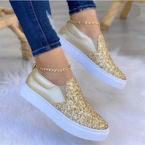 Mocasines planos de cristal para mujer, zapatos dorados, negros y dorados