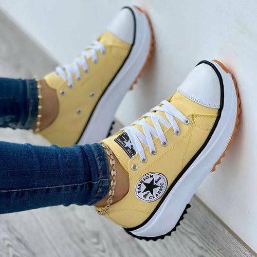 Flat Lace-Up Sneakers Pattern Canvas Casual Sport Shoes