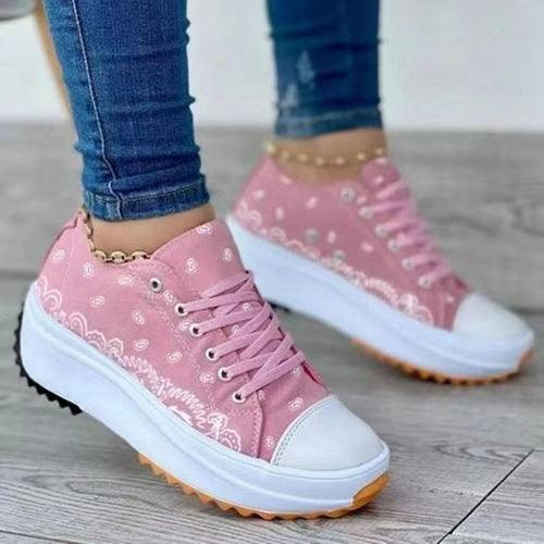 Zapatillas deportivas casuales de moda con estampado de lona para mujer 