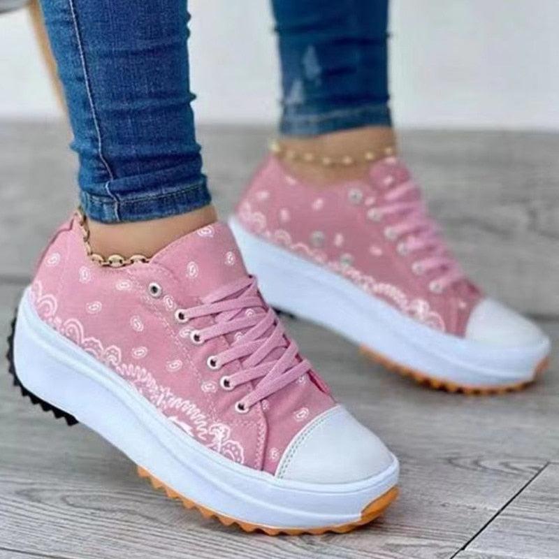 Zapatillas deportivas casuales de moda con estampado de lona para mujer 