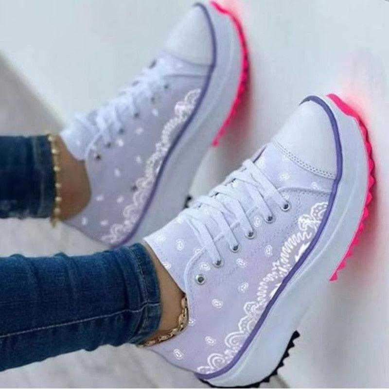 Fashion  Casual Sport Shoes Pattern Canvas Women Sneakers