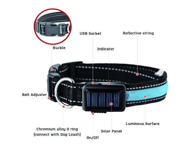 USB and Solar Charge Reflective Led Dog Collar