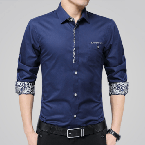 Camisa de manga larga con botones y detalles florales para hombre