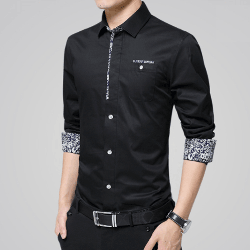 Camisa de manga larga con botones y detalles florales para hombre