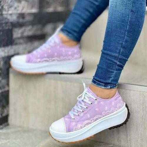 Zapatillas deportivas casuales de moda con estampado de lona para mujer 