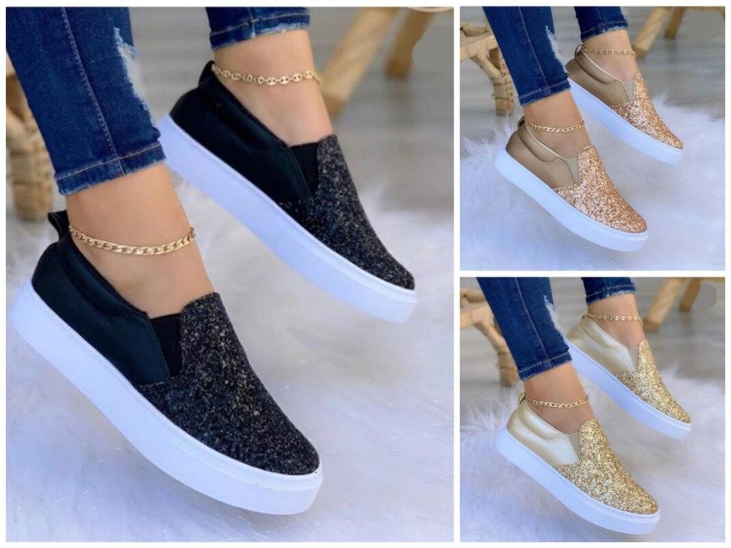 Mocasines planos de cristal para mujer, zapatos dorados, negros y dorados