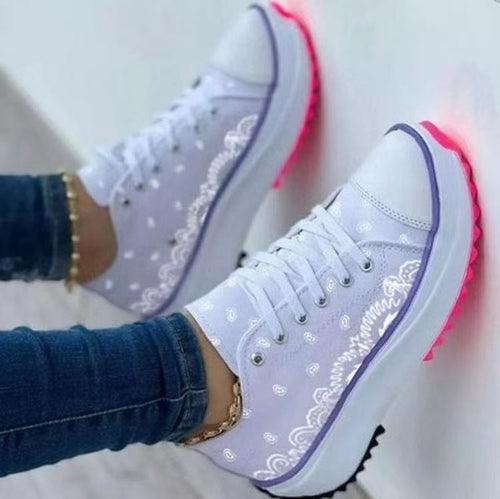 Zapatillas deportivas casuales de moda con estampado de lona para mujer 