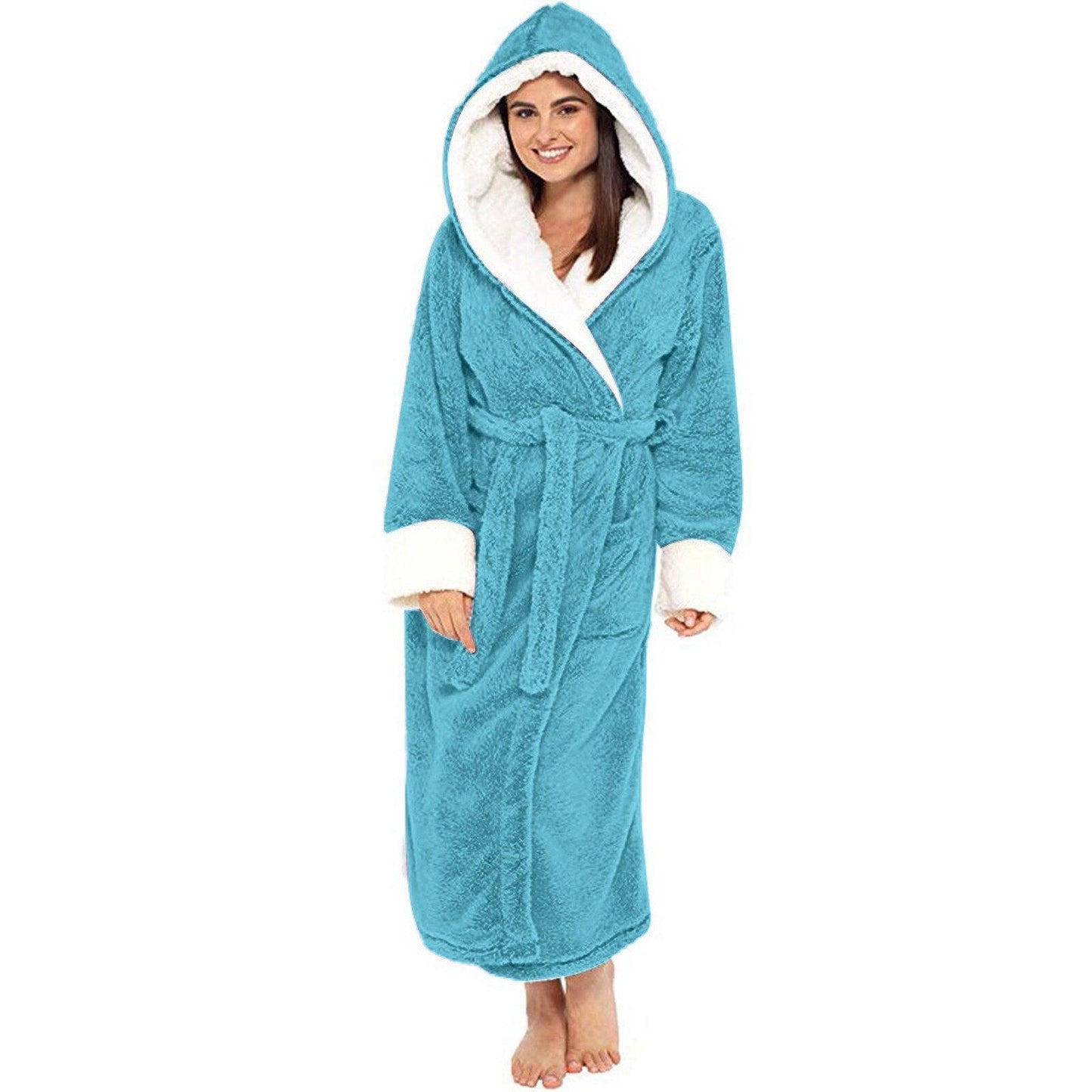 Bathrobe Long Sleeved Bathrobe Hooded Plush Robe Women Shawl  long