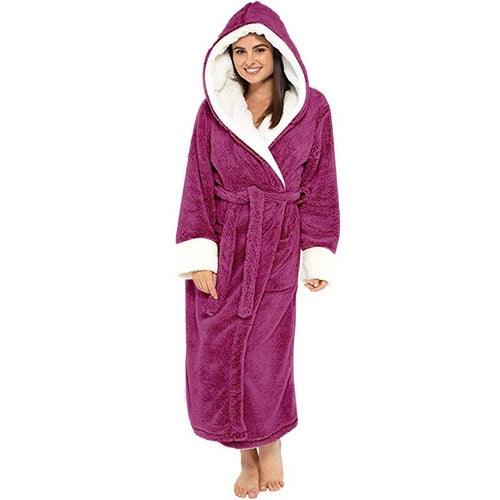 Bathrobe Long Sleeved Bathrobe Hooded Plush Robe Women Shawl  long