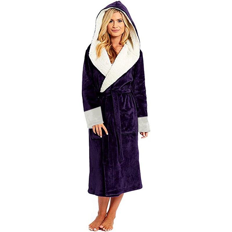 Bathrobe Long Sleeved Bathrobe Hooded Plush Robe Women Shawl  long