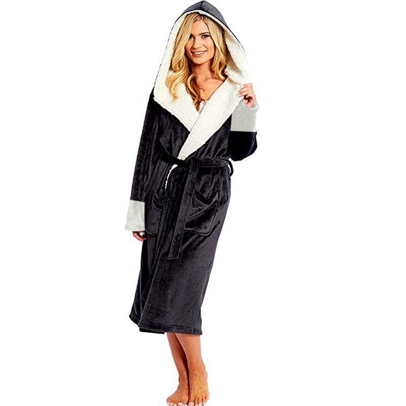 Bathrobe Long Sleeved Bathrobe Hooded Plush Robe Women Shawl  long