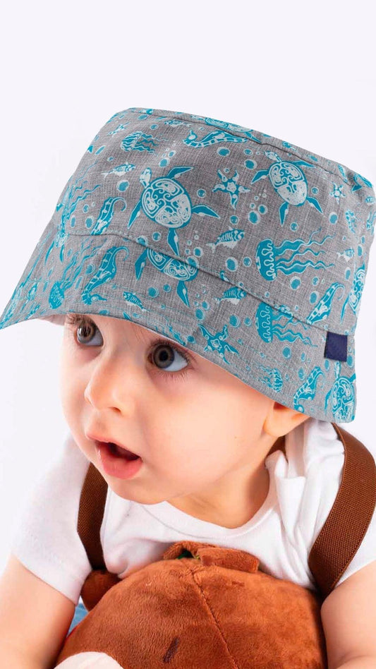 Infant Bucket Hat Ocean Life, Sea Animals, Nautical Theme Print Baby