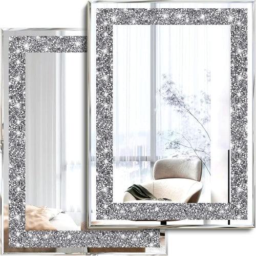 Juego de espejos de pared decorativos con diseño de diamantes Silver Crush