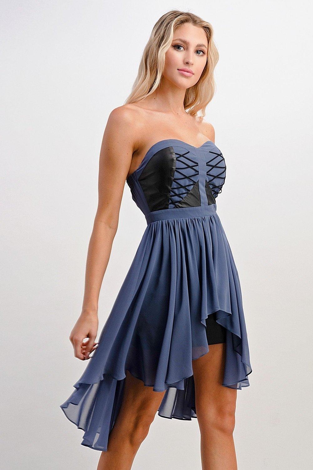 Strapless Lace-Up High-Low Dress