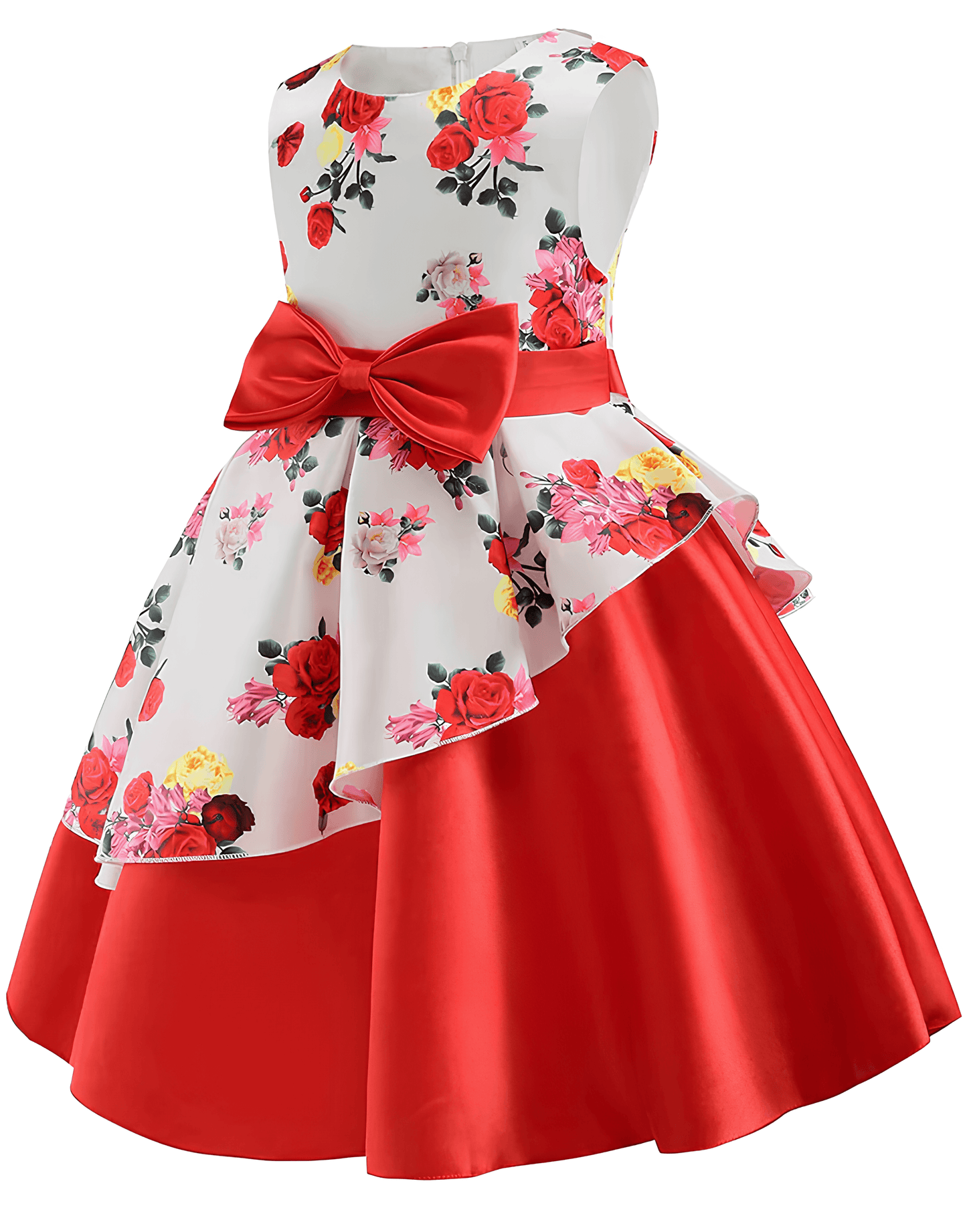 Vestido rojo con estampado floral para niñas y bebés de tallas 2 y 3