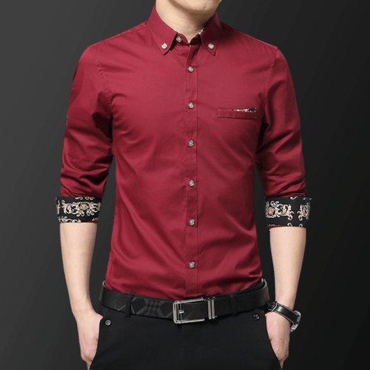 Camisa de manga larga con botones y detalles florales para hombre