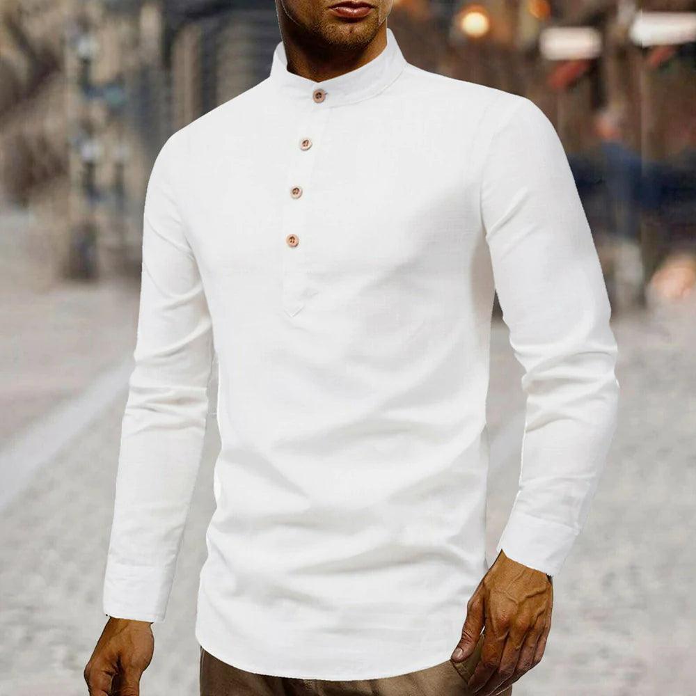 Camisa de lino con cuello alto para hombre