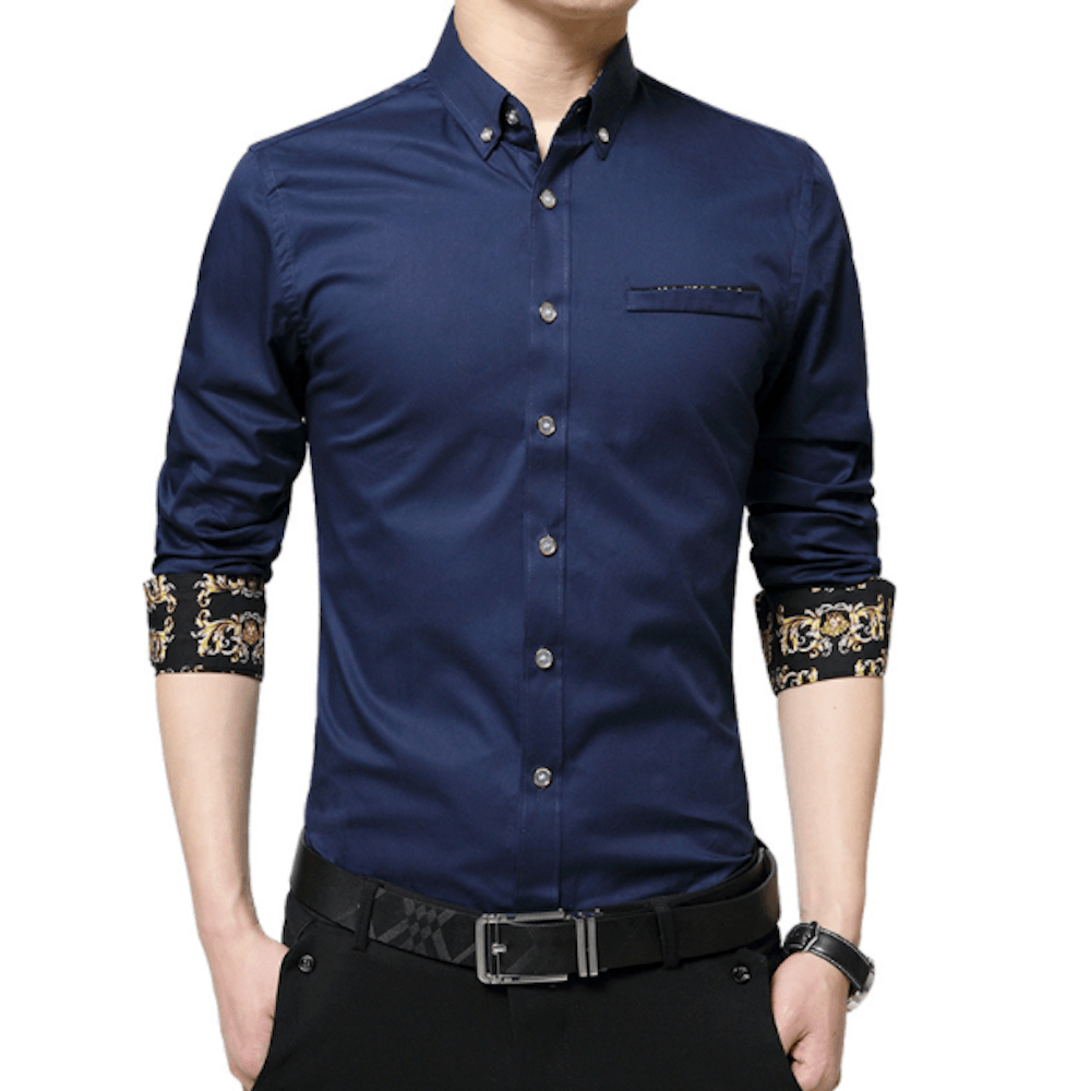 Camisa de manga larga con botones y detalles florales para hombre