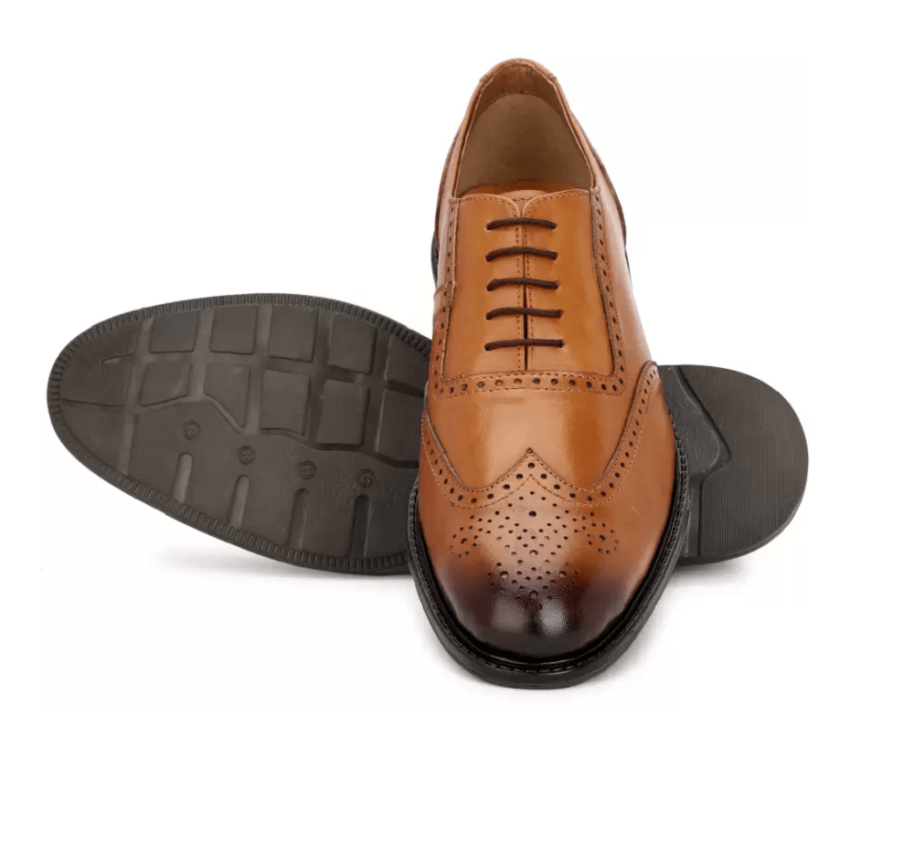 Pure Leather Brogues Shoes For Men(Color- Tan)(UK Size- 7)