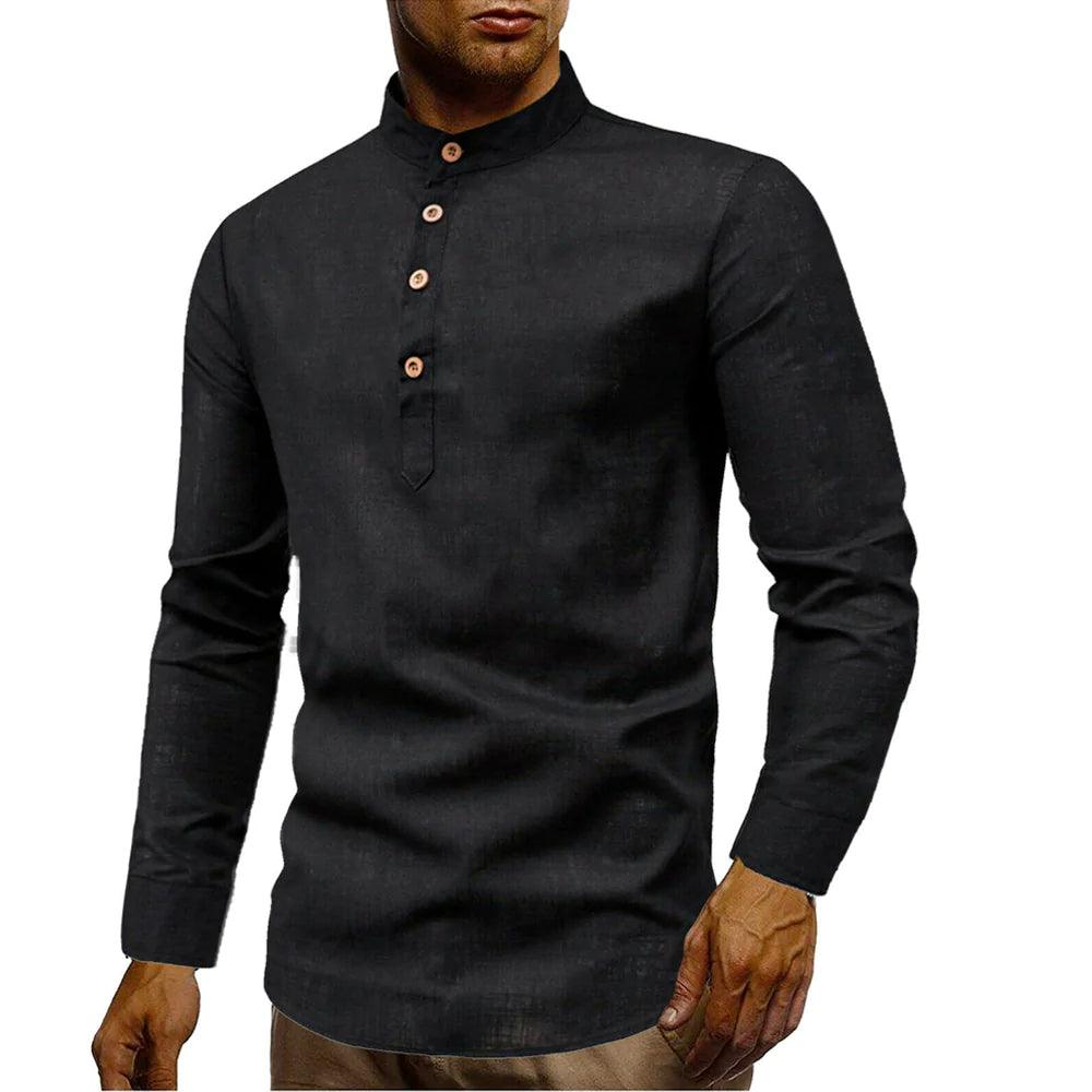 Camisa de lino con cuello alto para hombre