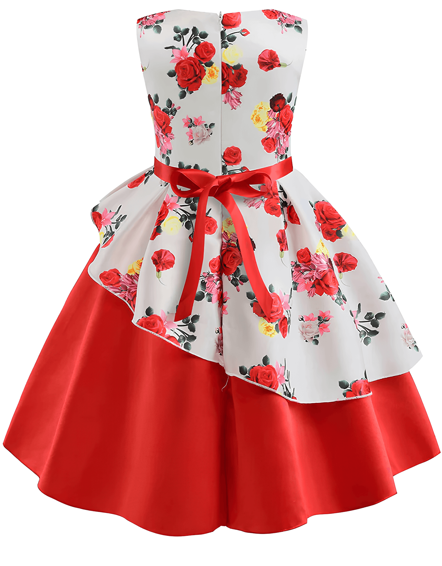 Vestido rojo con estampado floral para niñas y bebés de tallas 2 y 3