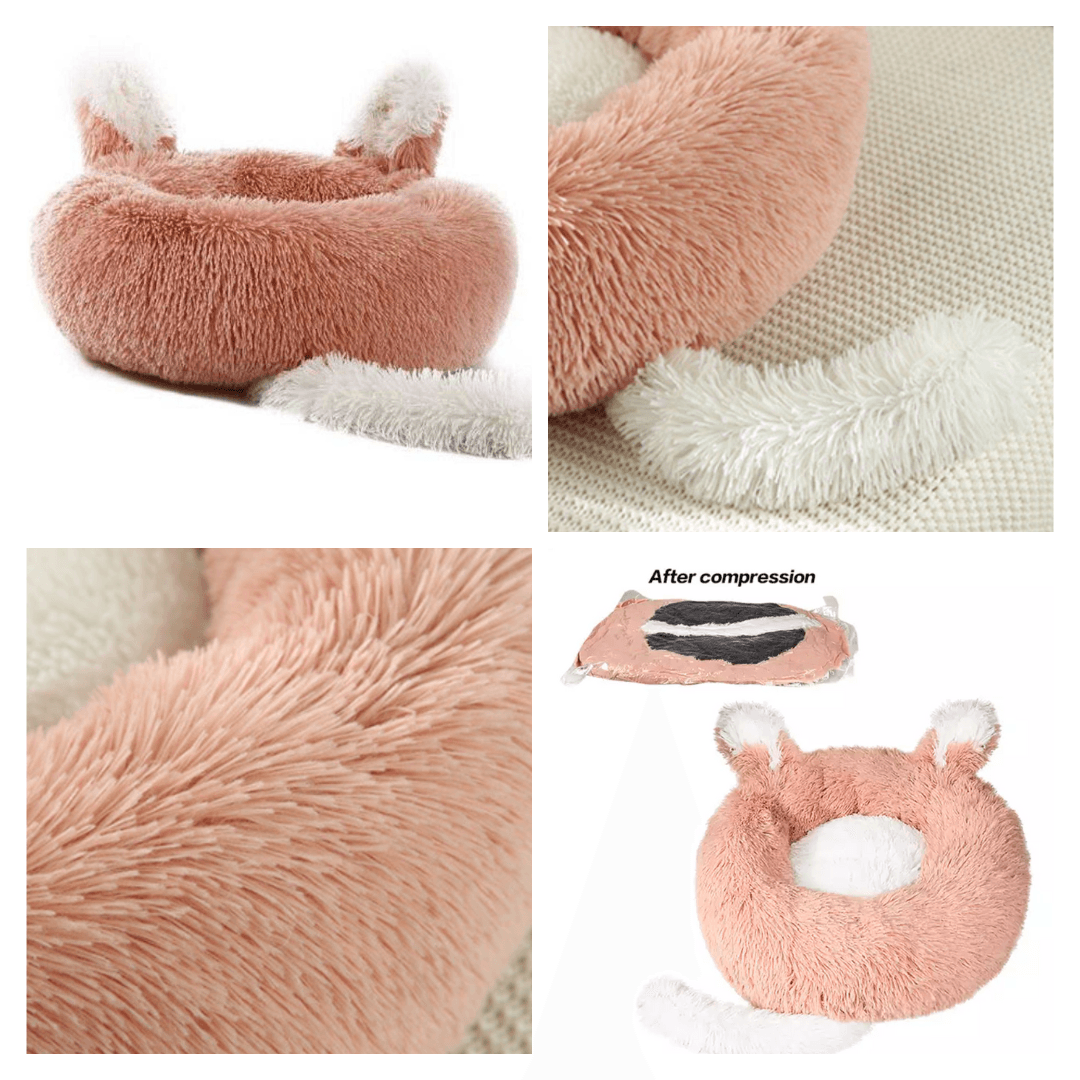 Cama de felpa para mascotas con orejas y cola para gatos y perros pequeños con envío rápido 