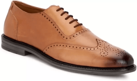 Pure Leather Brogues Shoes For Men(Color- Tan)(UK Size- 7)