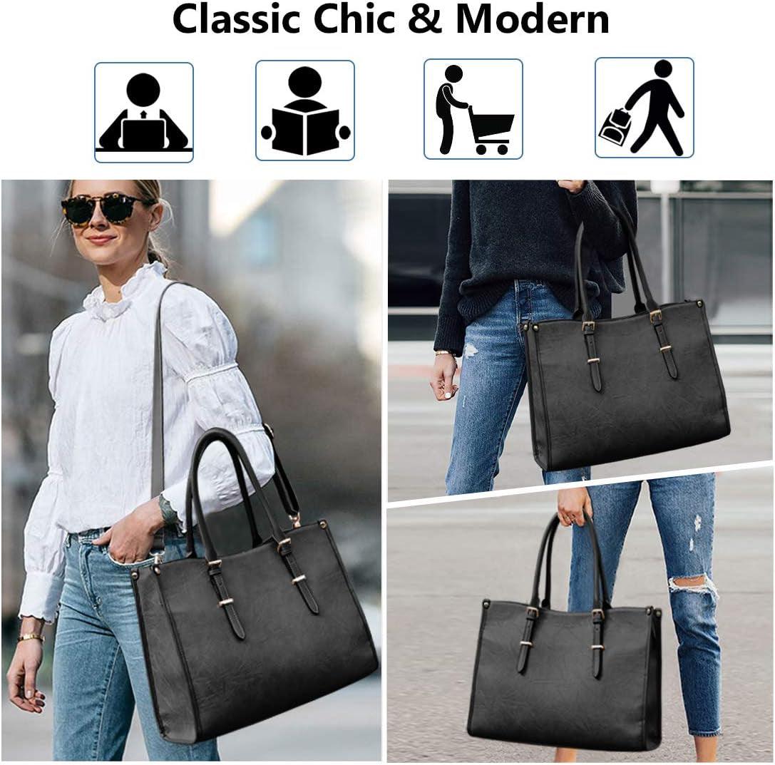 Laptop Bag 15.6 Inch Waterproof Lightweight Leather Laptop Tote Bag Womens Professional Business Office Work Bag Briefcase Computer Shoulder Handbag Black