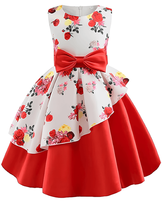 Vestido rojo con estampado floral para niñas y bebés de tallas 2 y 3