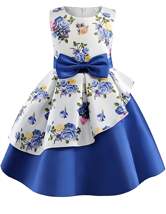 Vestido azul con estampado floral para niñas y bebés de talla 3 a 4