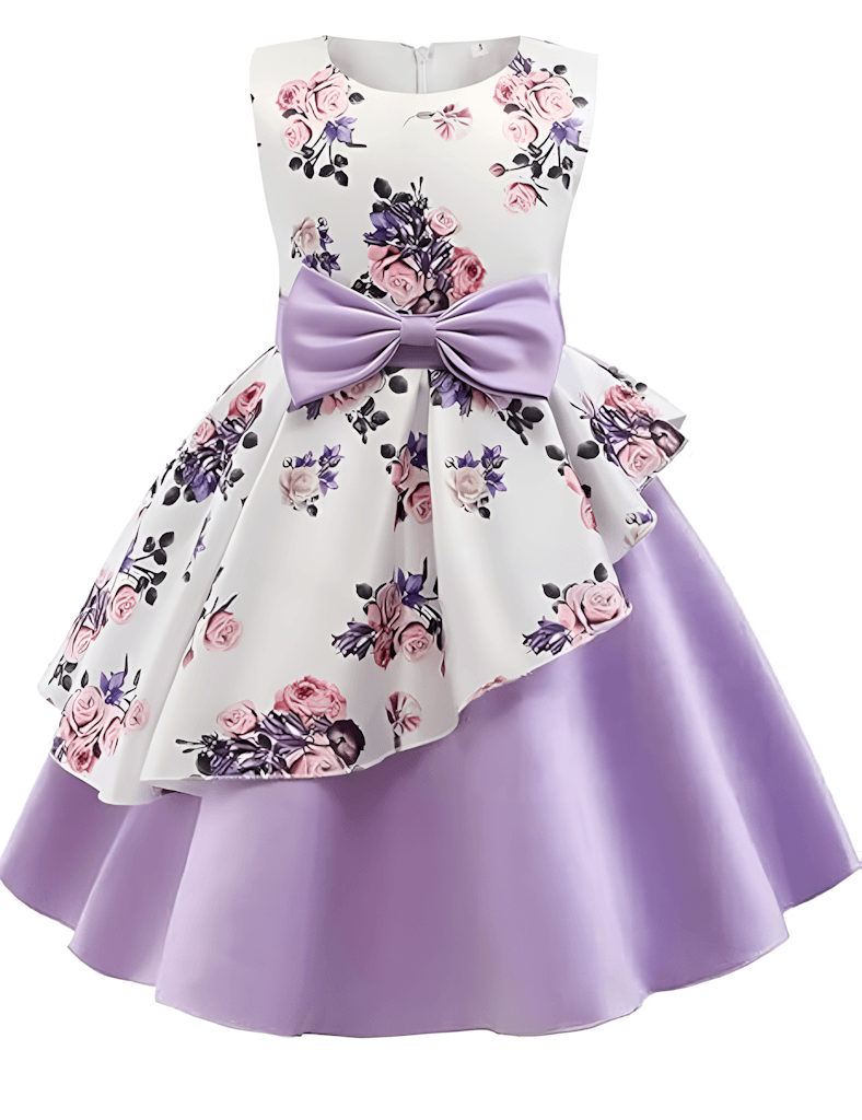 Vestido morado con estampado floral para niñas y bebés de tallas 3 a 4