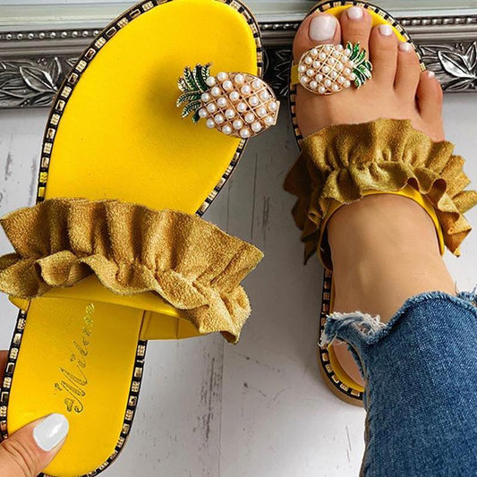 Zapatillas planas de verano para playa con diseño de piña de 2021, sandalias para exteriores, zapatos para mujer 