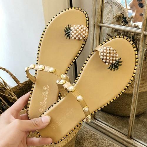 Zapatillas planas de verano para playa con diseño de piña de 2021, sandalias para exteriores, zapatos para mujer 