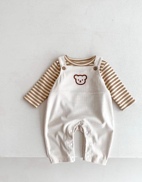 Conjunto de mono de pana unisex con cabeza de oso para bebé