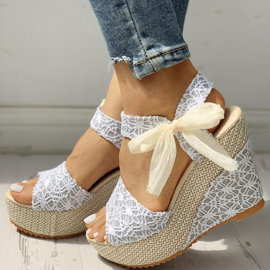 INS hot lace Leisure Women Wedges heeled women Shoes 2021Summer